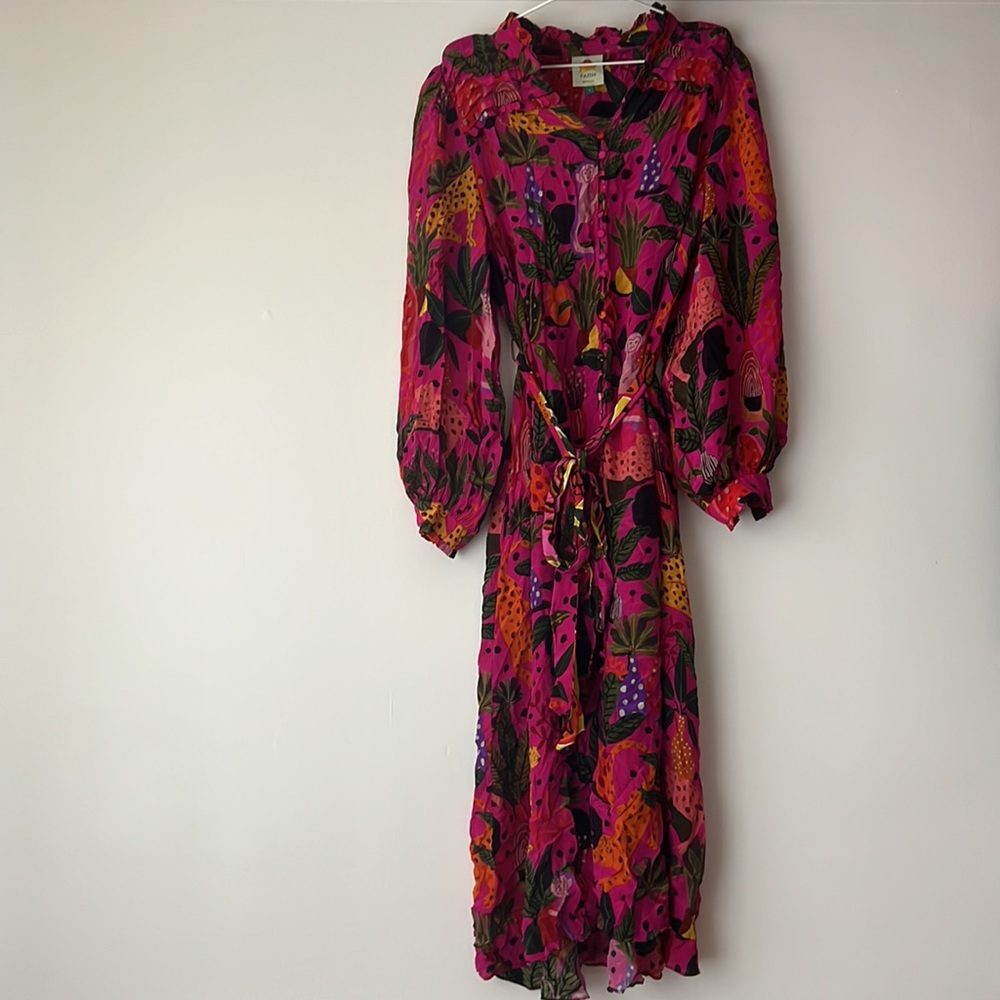 Farm Rio Long Sleeve Pink Patterned Dress Size Large - Picture 2 of 13